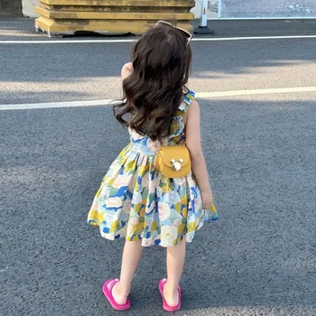 הקמעונאי החדש בייבי בנות קיץ מודפס אפוד שמלת נסיכה ילדים שמלה חמודה נופש 2-7T
